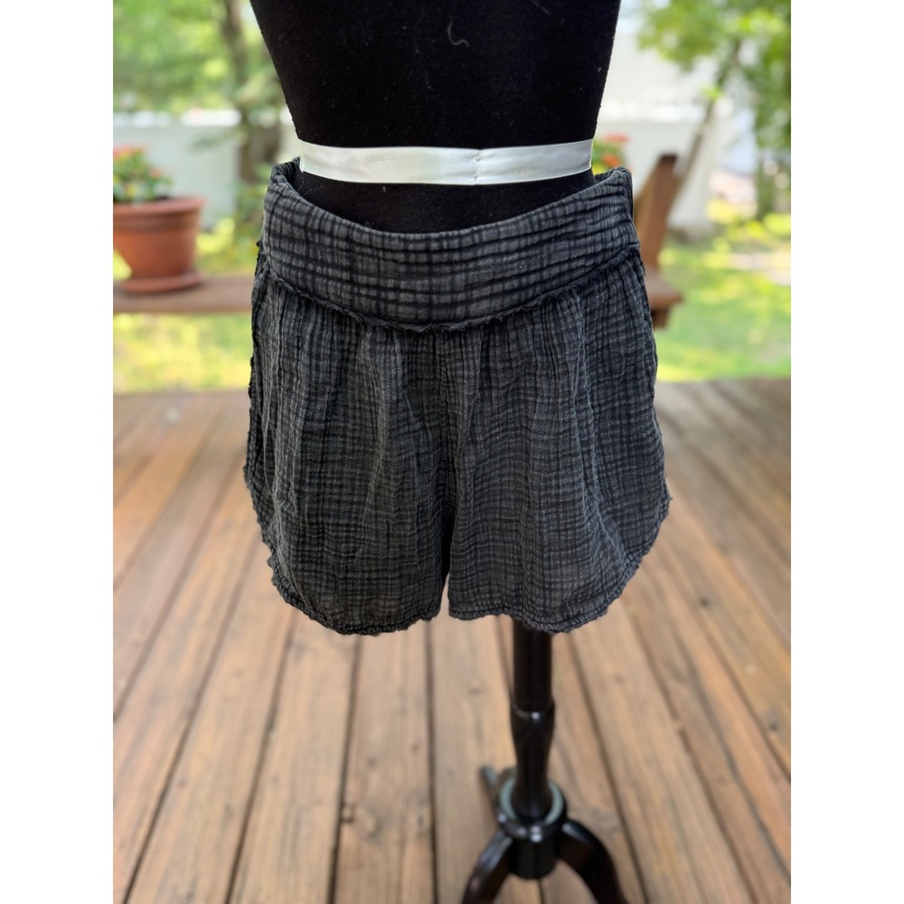 Daily Practice Anthropologie Gauze Plaid Shorts Charcoal Black Grey Medium NWT